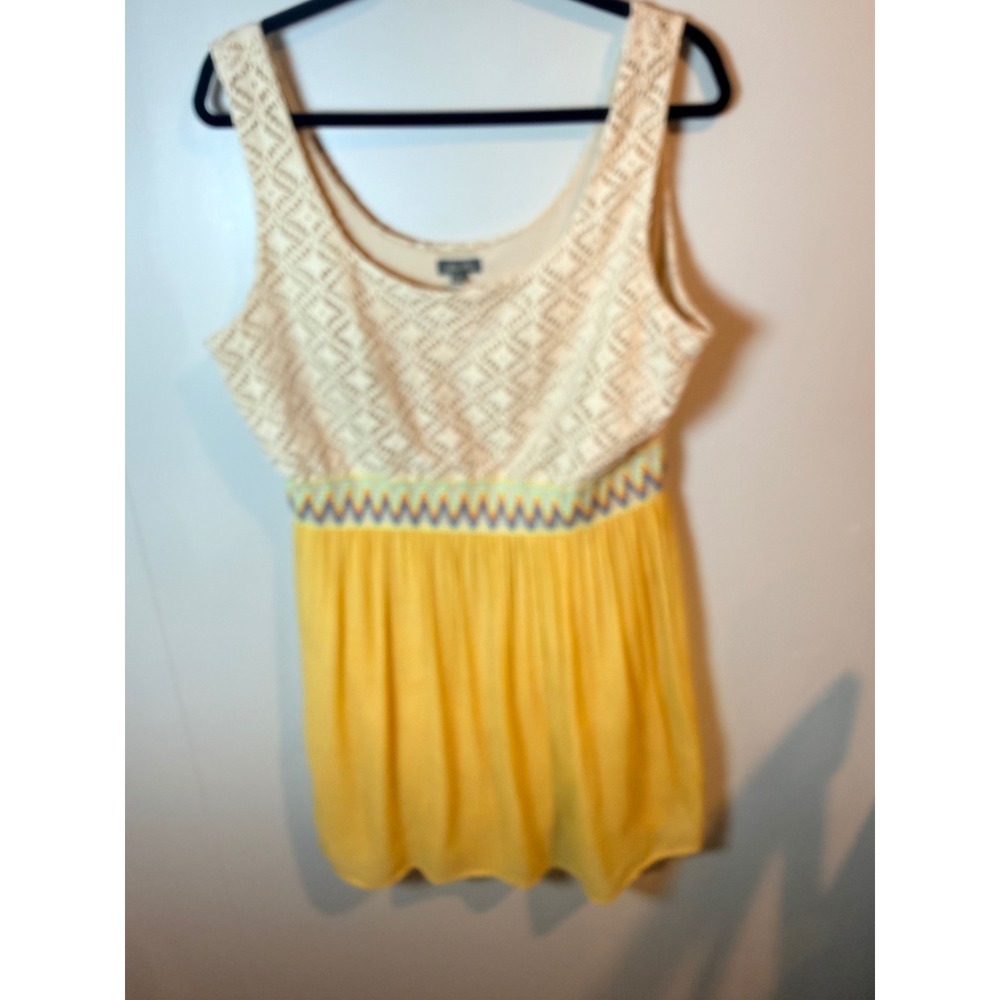 Lily Rose XL Yellow Mini Dress Crochet Lace Top Boho Embroidered WaistSleeveless - Picture 5 of 7